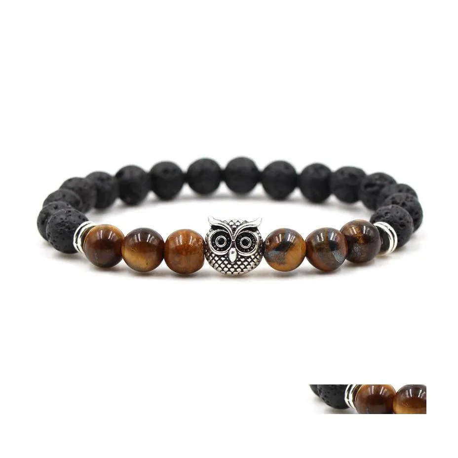 Beaded Strands Owl Charms Chakras Stone Beaded Bracelet Lava Beads Essential Oil Diffuser Bracelets Energy Yoga For Men Baby Drop D Dhkvl