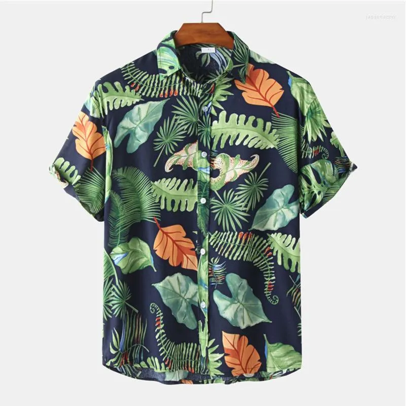 Mäns casual skjortor tropiska tryck hawaii kort ärm Semester tunn andas skjorta camisa maskulina eur plus storlek blus