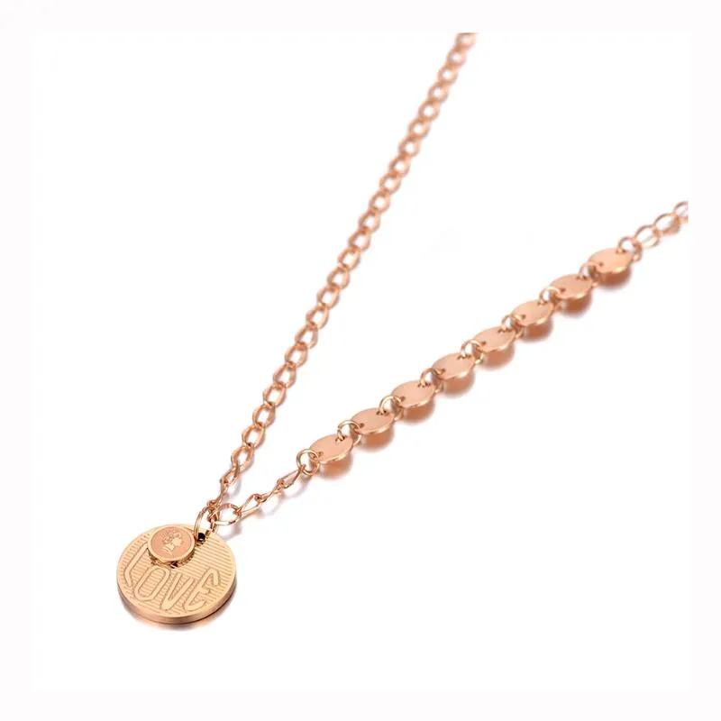 Chains Trendy Bohemia Stainless Steel Love Charm Pendant Necklaces Rose Gold Chain & Link Choker Necklace For Women N20071Chains