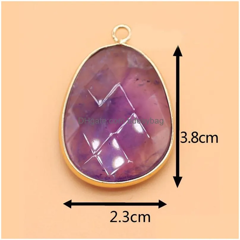 Charms Natural Gem Stone Amethyst Gold Plated Facets Pendant For Diy Necklace Oval Cabochon Healing Charm Female Jewelrycharms Dhvef