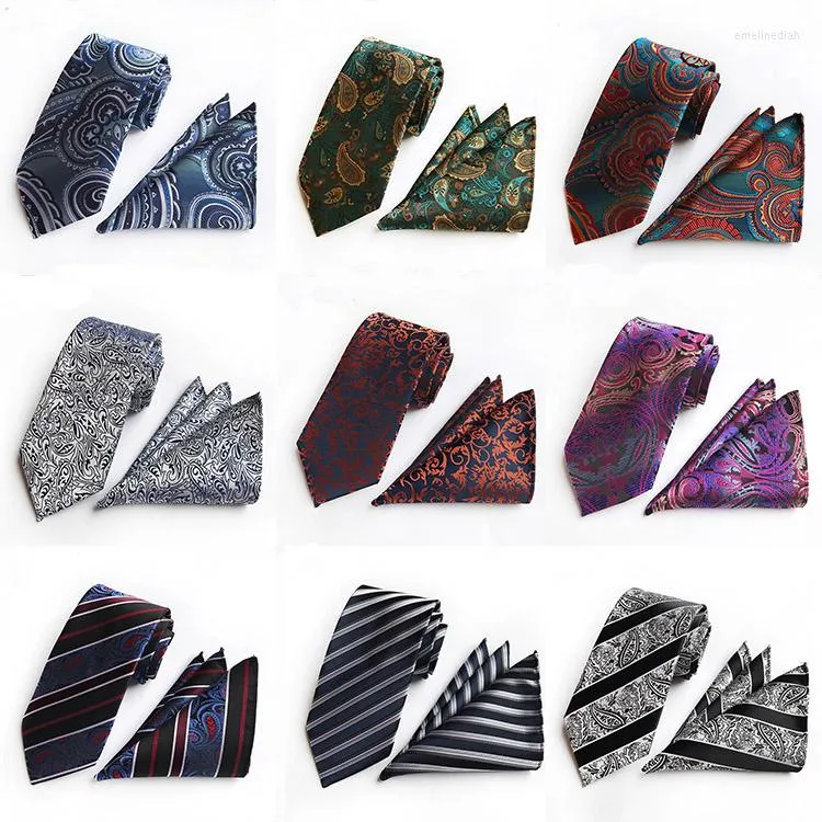 Bow Ties Formal Tie Man Slits Hanky ​​Suit Silverkläder Paisley Floral Silk Gift till pappa eller pojkvän Män näsduk Cravat