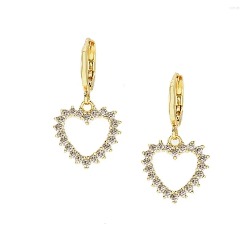 Dangle Earrings Yellow Tone Pave Zircon Heart Hoop Drop Earring Jewelry For Women