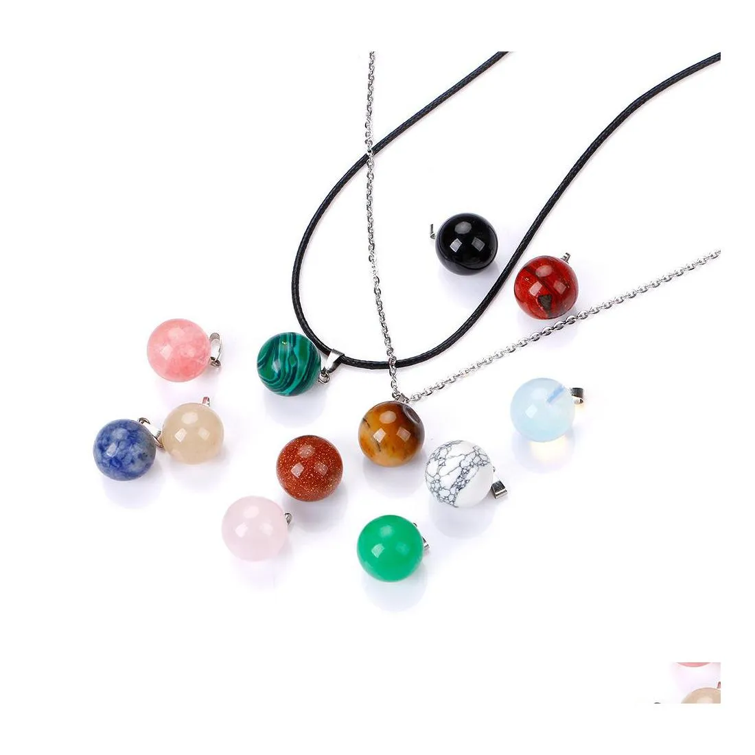 Pendant Necklaces Round Ball Natural Crystal Rose Quartz Stone Necklace Chakra Healing Jewelry For Women Me Baby Drop Delivery Pendan Dhasl