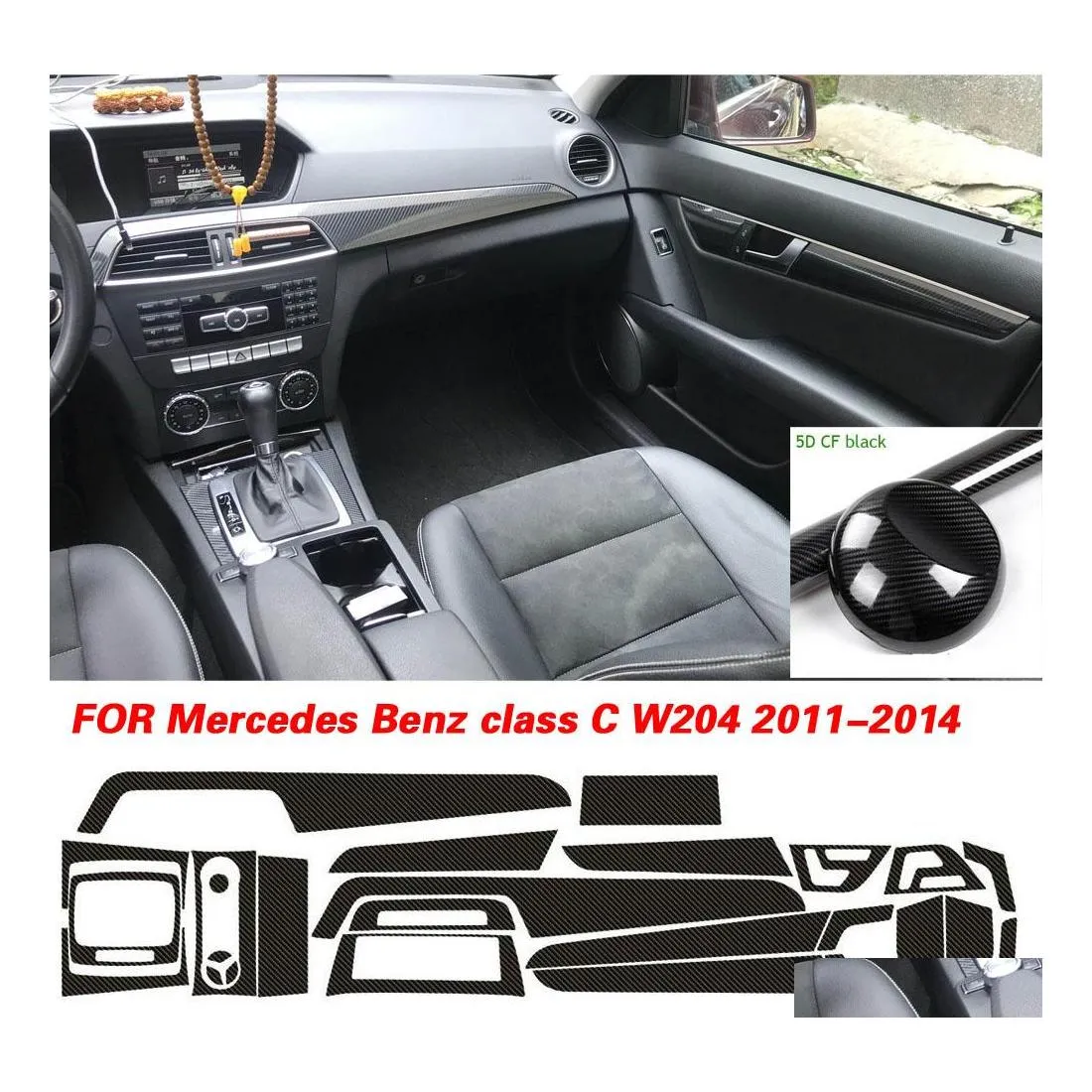 Автомобильные наклейки для Benz C Class W204 20112014, внутренняя центральная панель управления, дверная ручка, 3D 5D наклейки из углеродного волокна, Стайлинг, Drop Deli297C