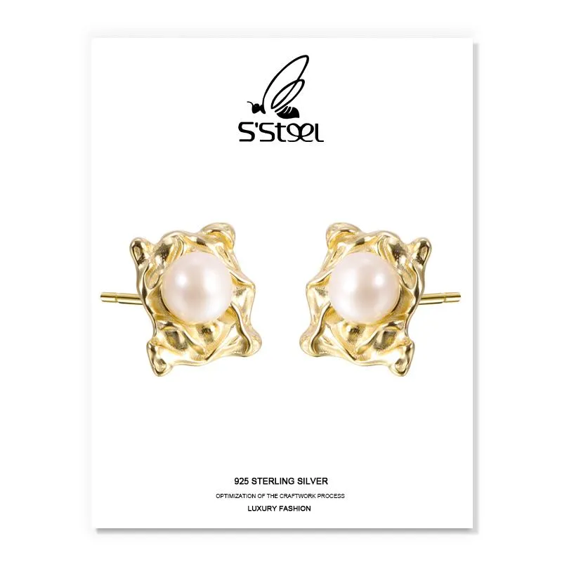 Stud Earrings S'STEEL Luxury For Women 925 Sterling Silver Earring 2023 Baroque Pearl Trendy Earings Aretes De Plata Jewelry