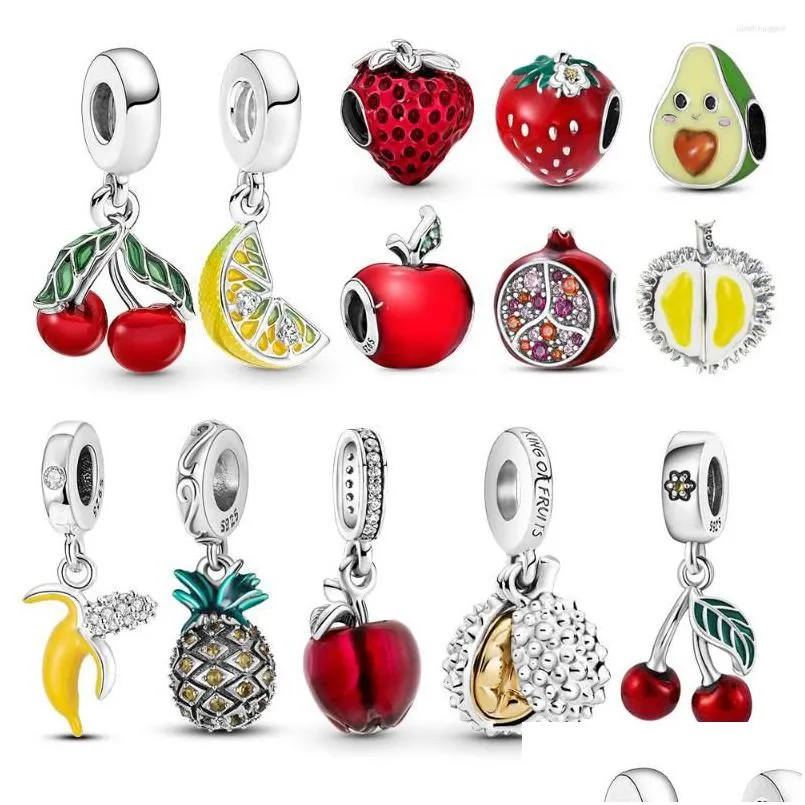 Charms Sier 925 Fruit Cherry Durian Dangle Charm Fas for Origins Women Moments Bransoletka lub Bangle DIY Akcesoria DH95M