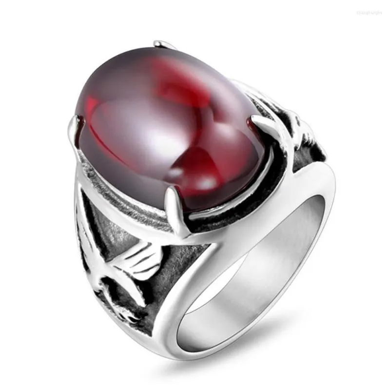 Cluster-Ringe, schwarze rote Achat-Edelsteine, Tercel, coole Fingerbänder für Männer, Titan, Edelstahl, Bague, trendige maskuline Accessoires