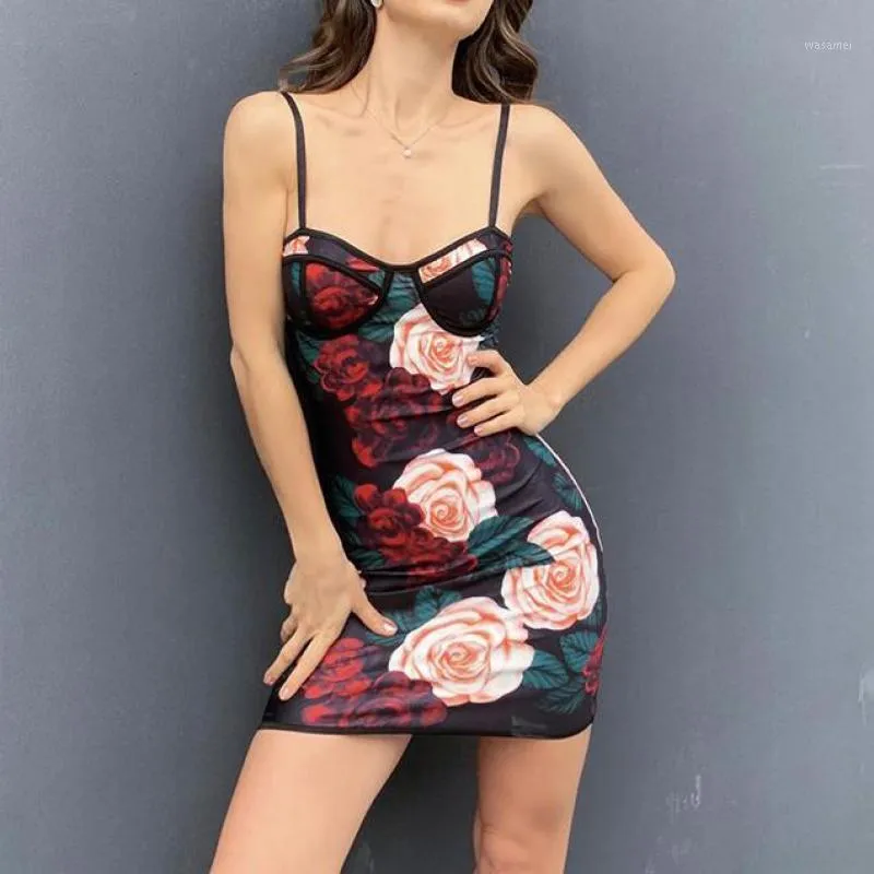 Casual Dresses Summer Women's Mesh Printed Bralette Dress Floral Garden Sexy Elegant Bodycon Camis Mini Party Wear Drop