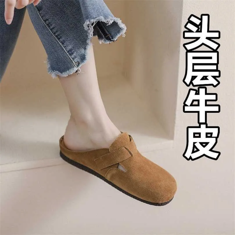 Pantoufles Factory Designer Birkinstocks Boken Baotou Pantoufles Les femmes portent un demi-haut 2023 printemps et été version coréenne de la grosse tête laide mignonne