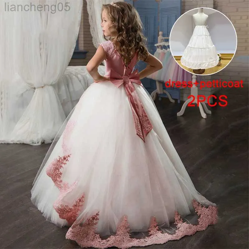 Särskilda tillfällen 2023 Elegant First Bridesmaid Dress Girl Lace Princess Kids Dresses For Girls Children Come Party Wedding Dress 8 10 12 Years W0221