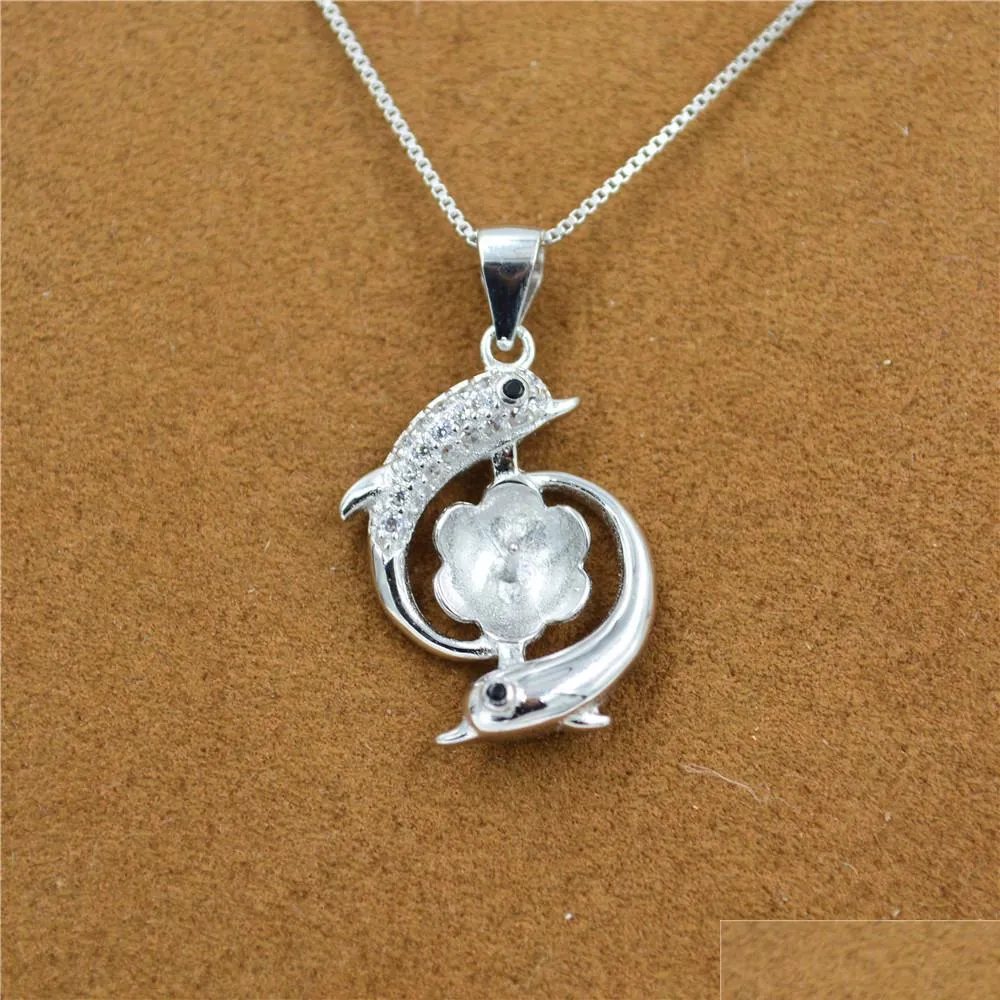 Jewelry Settings S925 Pure Sier Dolphin Pearl Pendant Mount With Micro Zircon Inlaid New Fashion Clavicle Necklace Manufacturers Wh Dhuae