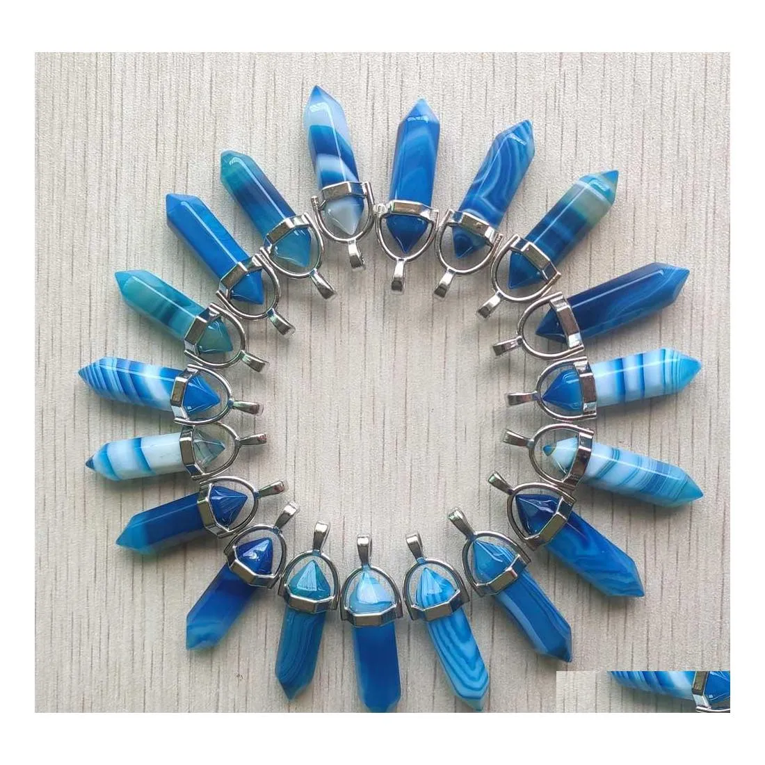 Charms Fashion Stripe Blue Blue Onyx Stone Stanha Pingente Chakra Pingents for Jewelry Making MJFashion Drop Drop Encontra￧￵es Componente DHCOD