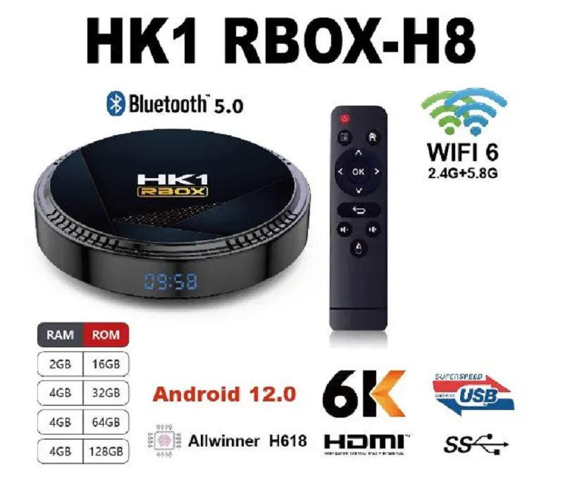 Android 12 caixa de tv allwinner h618 quadcore 5g wifi6 smartbox 4gb64gb conjunto caixa superior suporte hdr10 hk1 h8 media player 128g