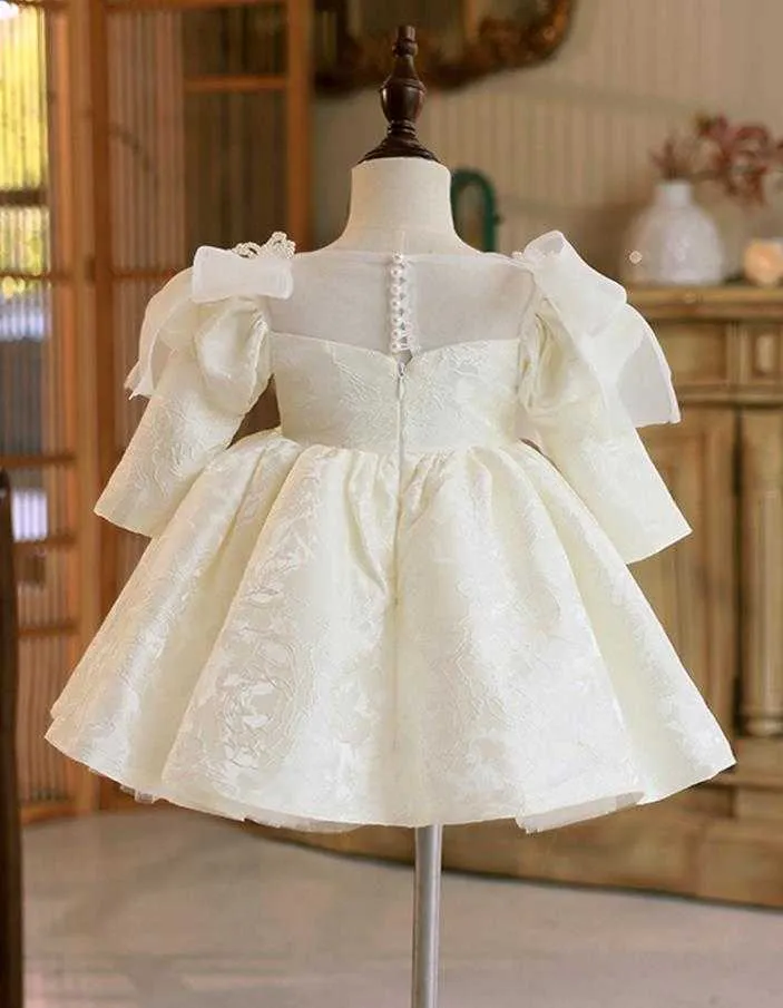 Robes de fille Haut de gamme Baptême des enfants Princesse Robe de soirée Bow Perle Design Mariage Anniversaire Eid Robes de fête pour les filles A2281