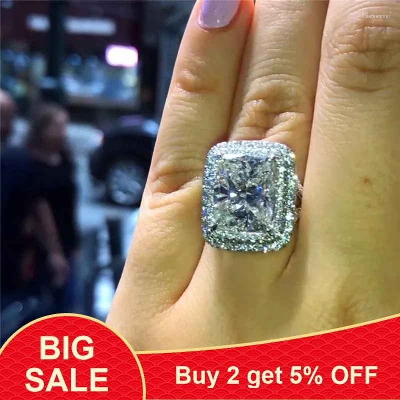 Кластерные кольца роскошные женщины -хрустальные геометрические кольцо 925 Серебряное циркон каменная мода мода свадебная любовь для женщин