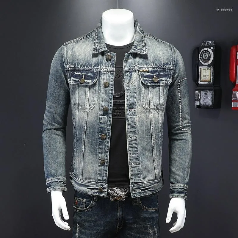 Hommes Vestes Hommes Moto Biker Denim Vintage Brodé Jeans Manteau Automne Casual Top Mode Outwear