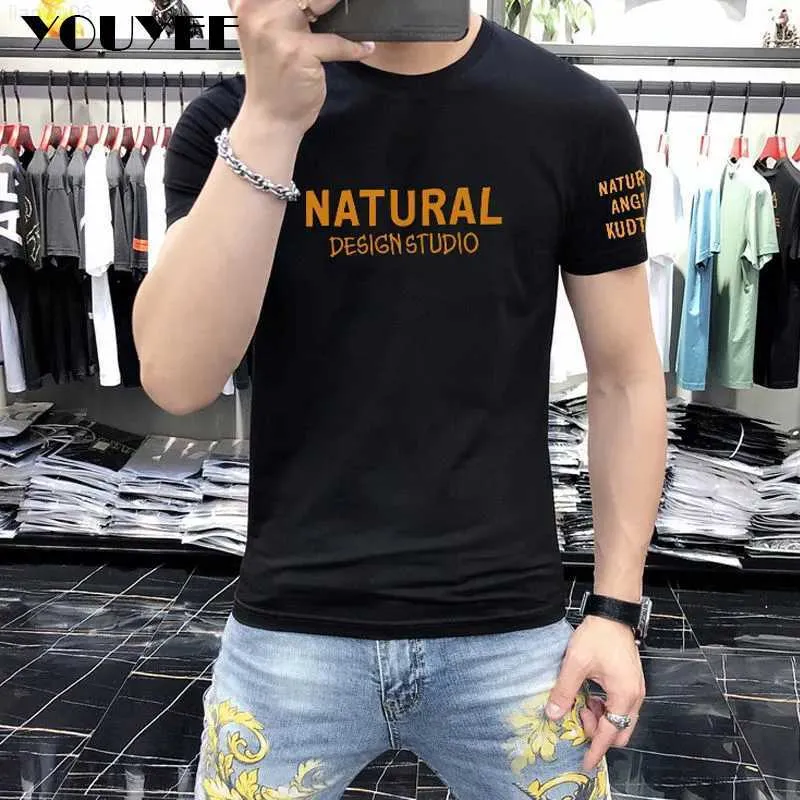 Mäns t-shirts Kort ärm Tshirt Men Pure Cotton Korean Fashion Letter Print Slim Mane Tees 2022 Ny Middleaged Young Summer Top Clothing Z0221