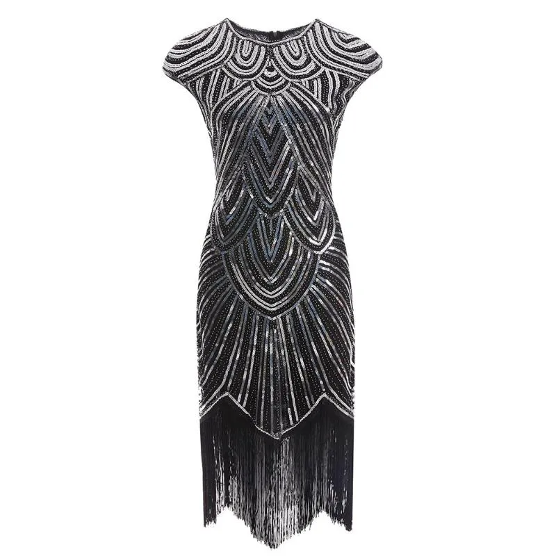 Casual Dresses Vintage 1920s Flapper Great Gatsby Dress O-Neck Cap Sleeve Sequin Fringe Party Midi Vestidos Verano 2023 Summer ClubCasual