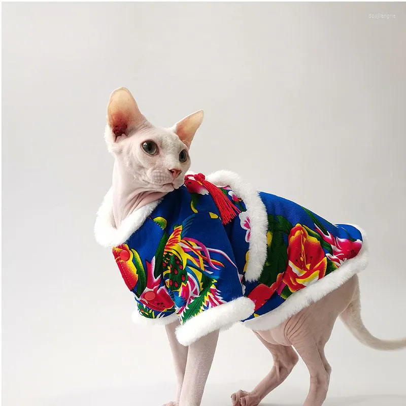 Cat Costumes WMXZ Sphinx Hairless Clothes Winter Warm Northeast Big Flower Year Cotton-padded Jacket Thickened Dog Jumpsuit Outfit