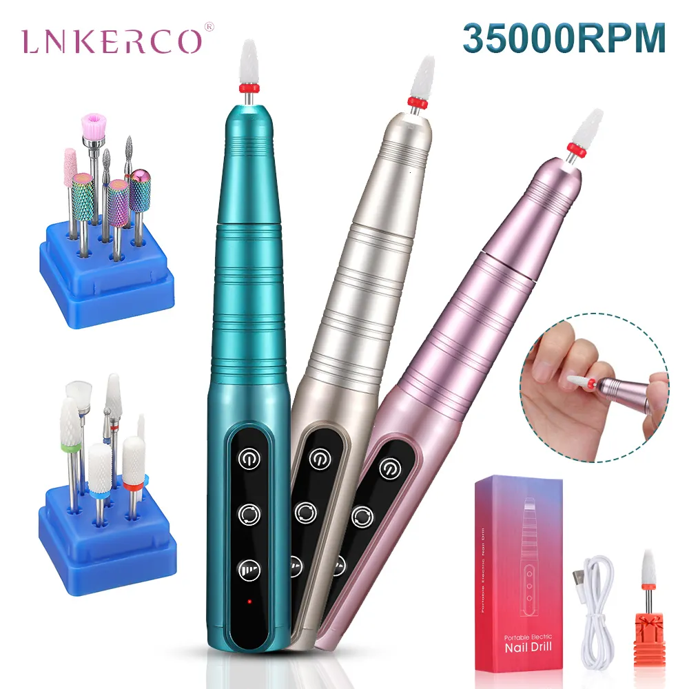 Nail Art Equipment Lnkerco 35000RPM Electric Manicure Machine Professional Nail Drill Sander Milling Cutter Nail Files Salon Tool For Gel Removing 230220