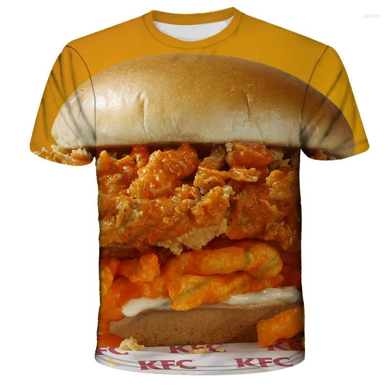 Men's T-skjortor T-shirt Män 2023 Hip Hop Fashion 3D Burger Fries Fast Food Loose Unisex Summer Tops Tees Shirt Plus storlek 5xl