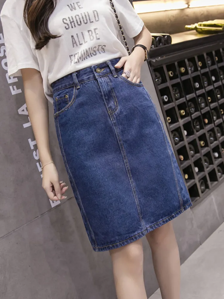Womens Knee Length Jean Skirts Denim Midi Skirt, A Line Blue