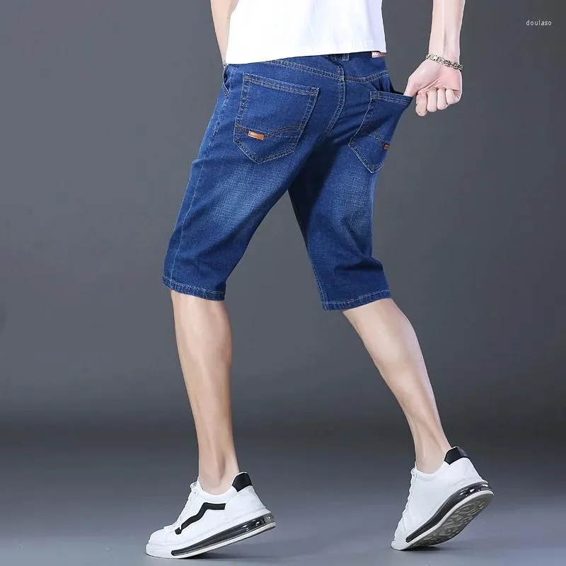 Jeans 2023 Sommer Marke Herren Fit Straight Denim Shorts Klassische Freizeitkleidung Leichte Baumwolle Stretch Dünn Slim