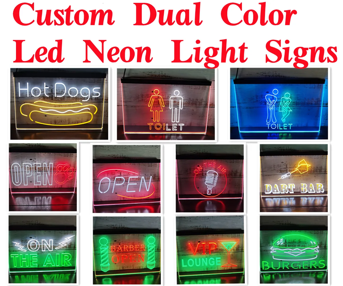 التماثيل الديكور التماثيل مخصصة تصميم 2 شاشة اللون LED NEON SIGN DECED ديكور السنة جدار الزفاف غرفة نوم 3D Light 230221