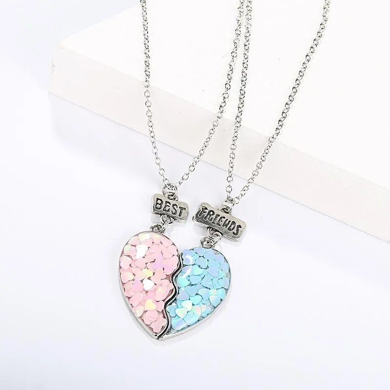 Pendentif Colliers 2pcs Mode BFF Collier pour amoureux Coeur Couple Chaîne Unisexe Amitié Bijoux Amis Cadeaux 2023