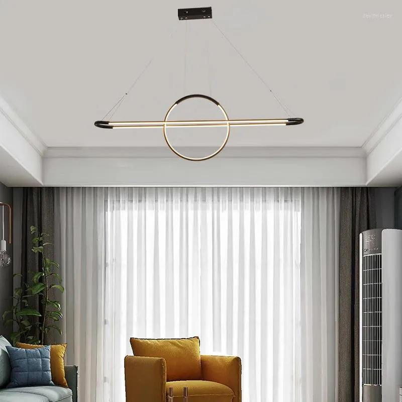 Hängslampor moderna LED -lampor för vardagsrum hängande matsalsbelysning fixturer kök rektangulära ringar