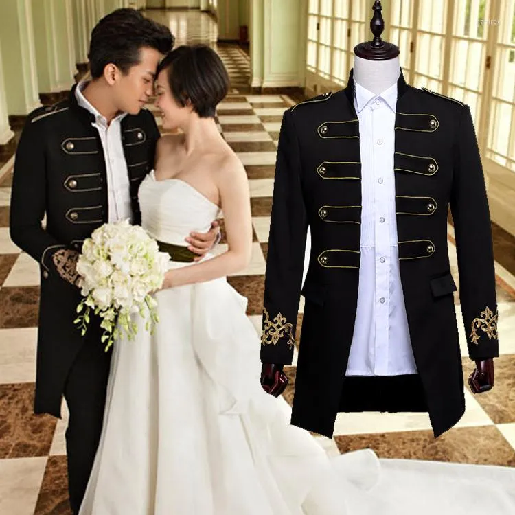 Men's Jackets Men's Long Slim Emcee Court Suit Wedding Po Dress Welcome Windbreaker Stage Man Costume Black White Blue Jacket