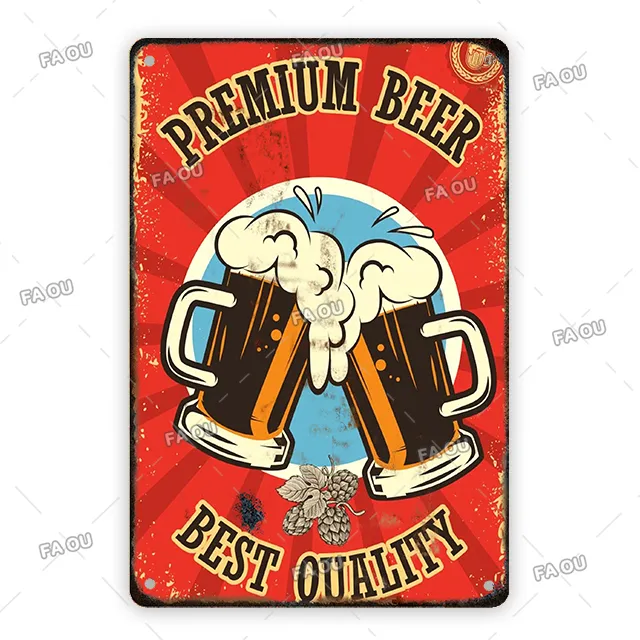 Poster In Metallo 4 Pezzi Da 20x30 Cm Con Scritta Inglese Beer, Decorazione Vintage Per Pub, Bar, Cucina, Stile Latta - 4
