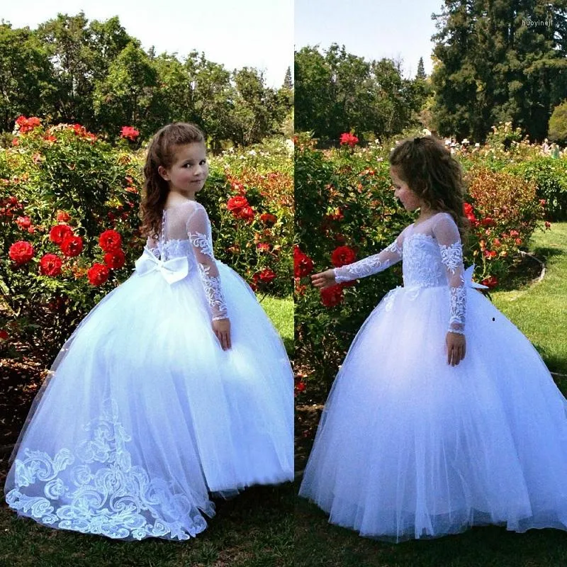 Mädchen Kleider Blumenmädchen Langarm Schöne Heilige Kommunion Rock Spitze Perlen Puffy Ballkleid Abschlussball Festzug Kleidung Für Kinder FL43