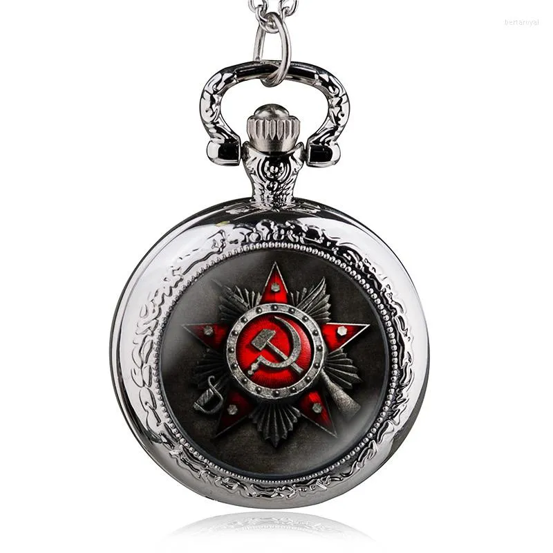 Zegarki kieszonkowe vintage steampunk sowiecki sierpowy młot w stylu zabytkowy kwarcowy kwarcowy naszyjnik