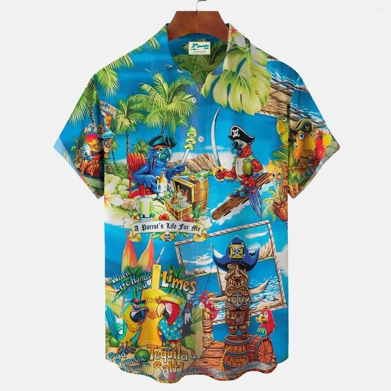 Mäns casual skjortor hawaiian skjorta män sommar lapel kort ärm rolig flamingo 3d tryck unisex överdimensionerade kläder manliga blusar