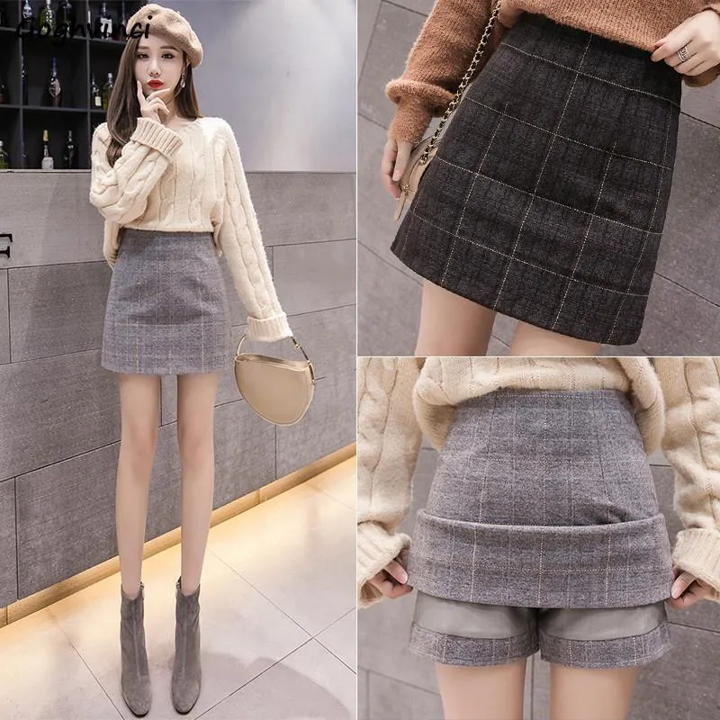 Rokken rokken dames herfst wollen plaid a-line zipper chique Koreaanse stijl mini hip-skirt stijlvolle preppy dames faldas streetwear ins 230221