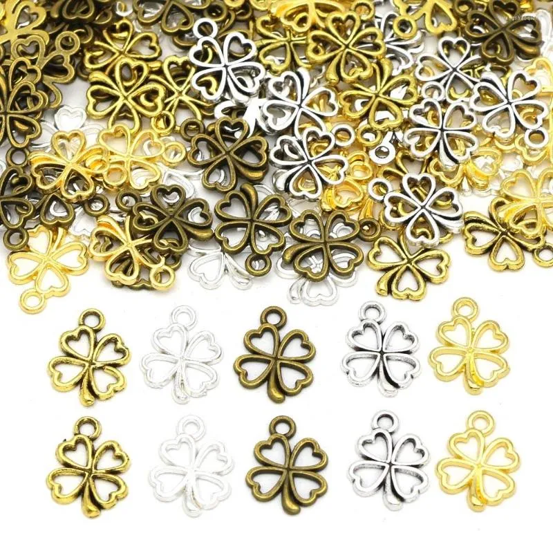 Ciondoli 50 pezzi trifoglio Irlanda portafortuna quattro foglie pendenti a forma di cuore foglia metalli fascino per gioielli che fanno collana bracciale fai da te