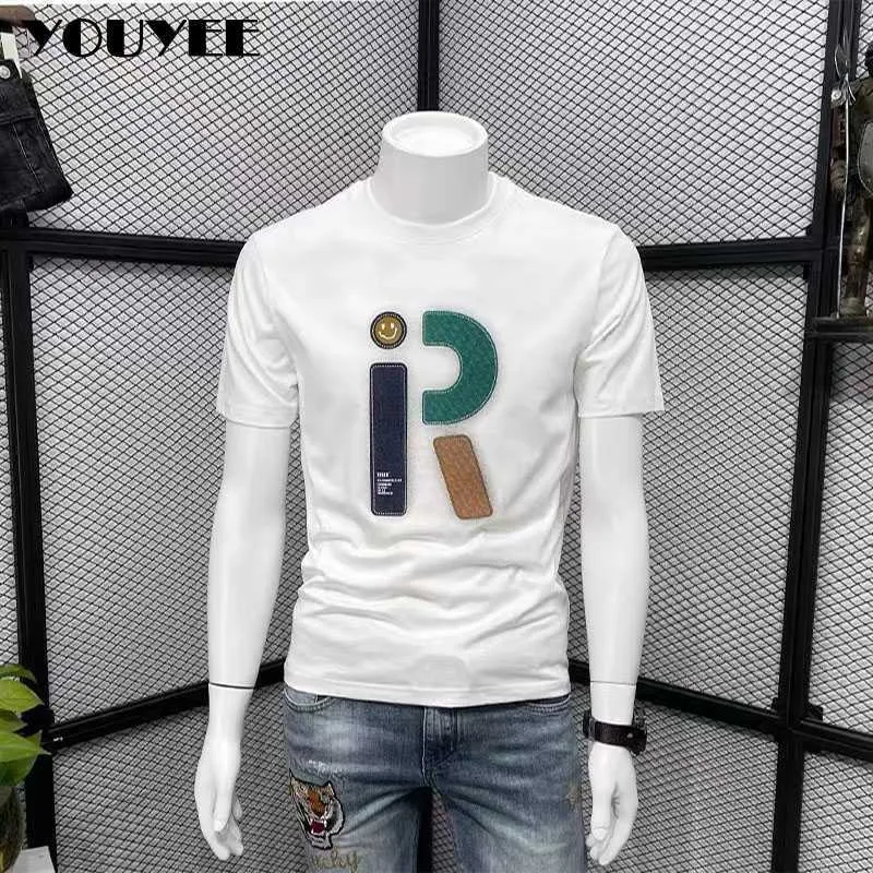 T-shirt da uomo Estate New Light Luxury T-shirt a maniche corte T-shirt da uomo in cotone mercerizzato Slim Tshirt da uomo Girocollo Abbigliamento moda per uomo Z0221