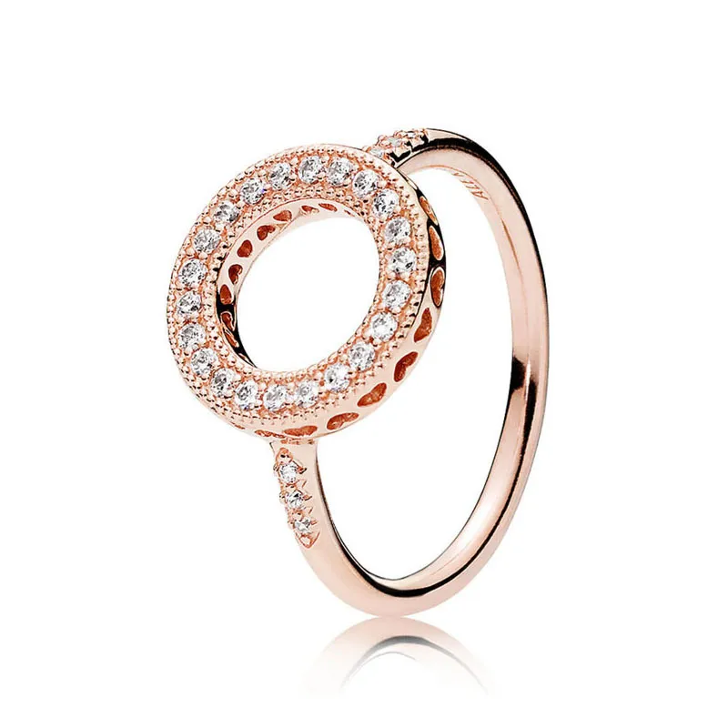 Funkelnder Halo-Ring aus 18 Karat Roségold für Pandora, echtes Sterlingsilber, Designer-Hochzeitsschmuck für Frauen, Freundin, luxuriöse Love Hearts-Ringe mit Original-Box-Set