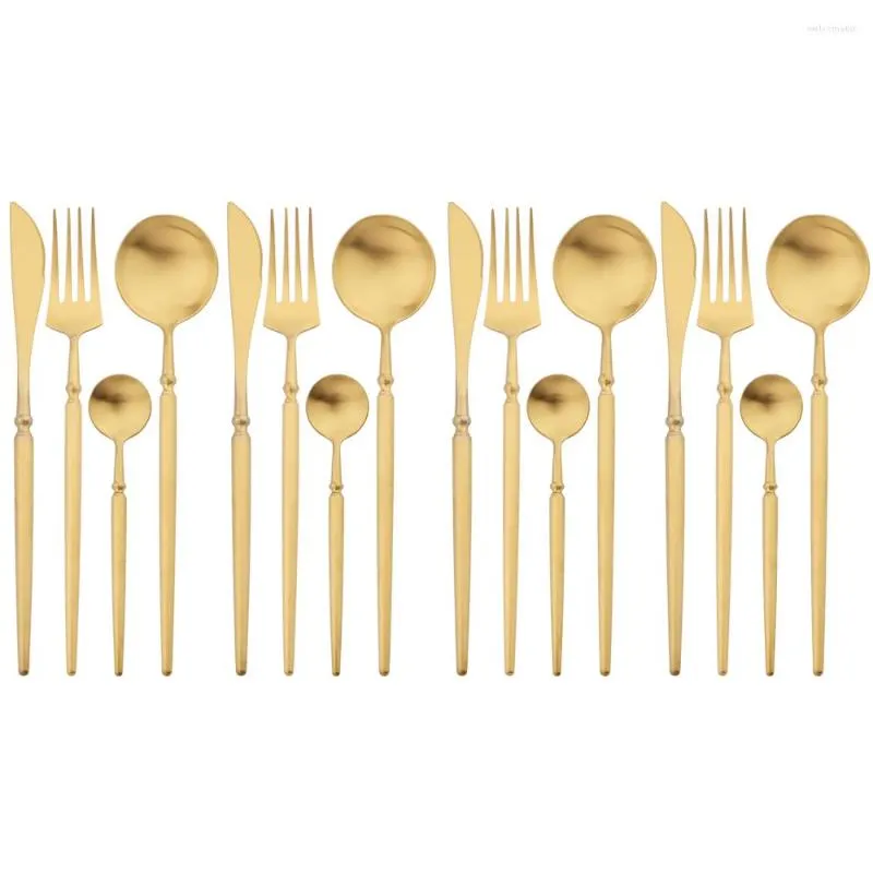 Dinnerware Sets Drmfiy Western Cutlery Set 16Pcs Matter Gold Tableware Stainless Steel Dinner With Luxury Handle Knife Fork