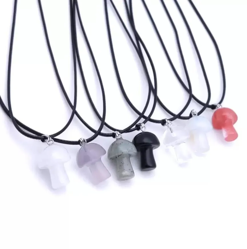 Pendant Necklaces 20Mm Mushroom Statue Glass Stone Carving Reiki Healing Polishing Rope Necklace For Women Jewelry Baby Drop Deliver Dhidh