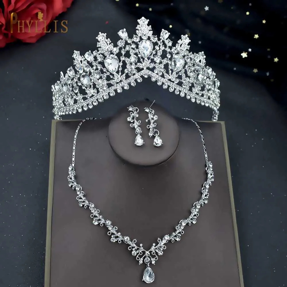 Tiaras A46 Luxury Bridal Jewelry Accessories African Wedding Tiara Crown Necklace Earring Set Barock pannband Vatten Drop Headpiece Z0220