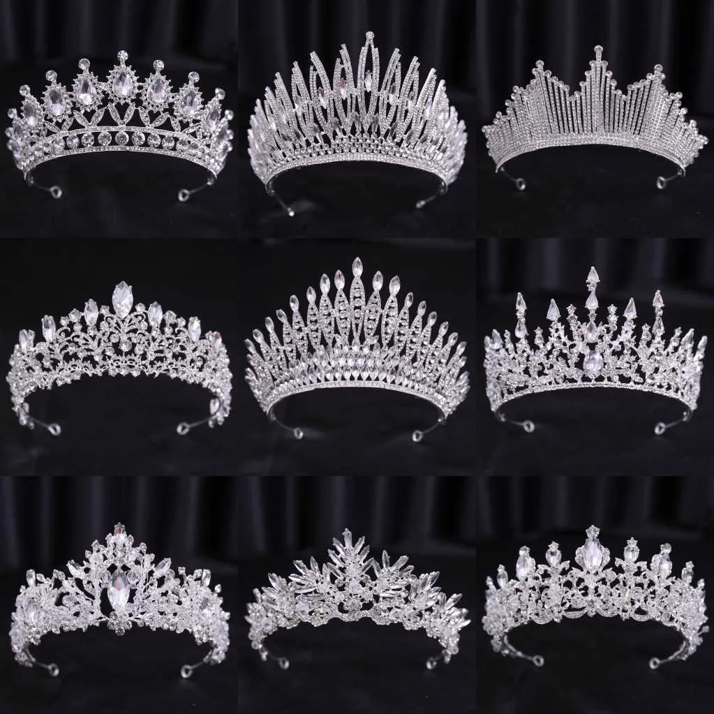 Tiaras متنوعة Sier Color Crystal Crowns Bride Tiara Fashion Queen for Bridal Crown Headpiece Hairde Hair Association Z0220