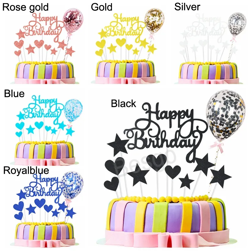 Lotsdonxia Decorazioni Per Torta Compleanno – 2 Pezzi Striscione Glitterato Oro Con Stelle – Tema Rosa Per Feste E Candy Bar - 5