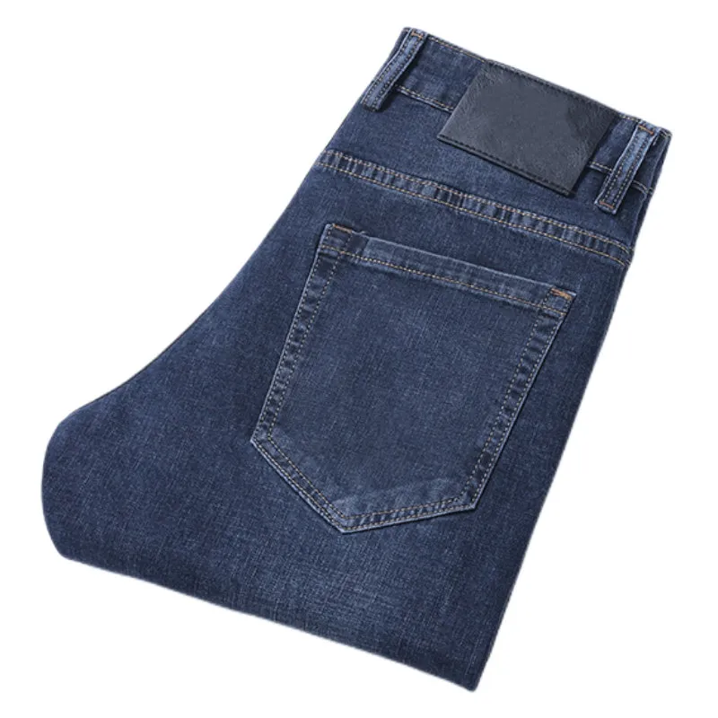 Jeans Spring Summer Thin Men Slim Fit European American High-end Brand Small Straight Double O Pants F208-3