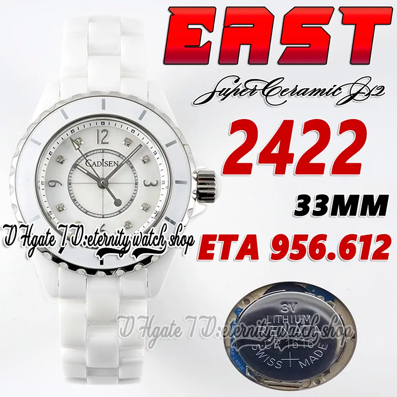 East BV2422 33mm Womens Watch ETA A956.612クォーツムーブメントスーパーセラミックケースホワイトダイヤモンドマーカーセラミックブレスレット2023スーパーエタニティウーマンファッションウォッチ