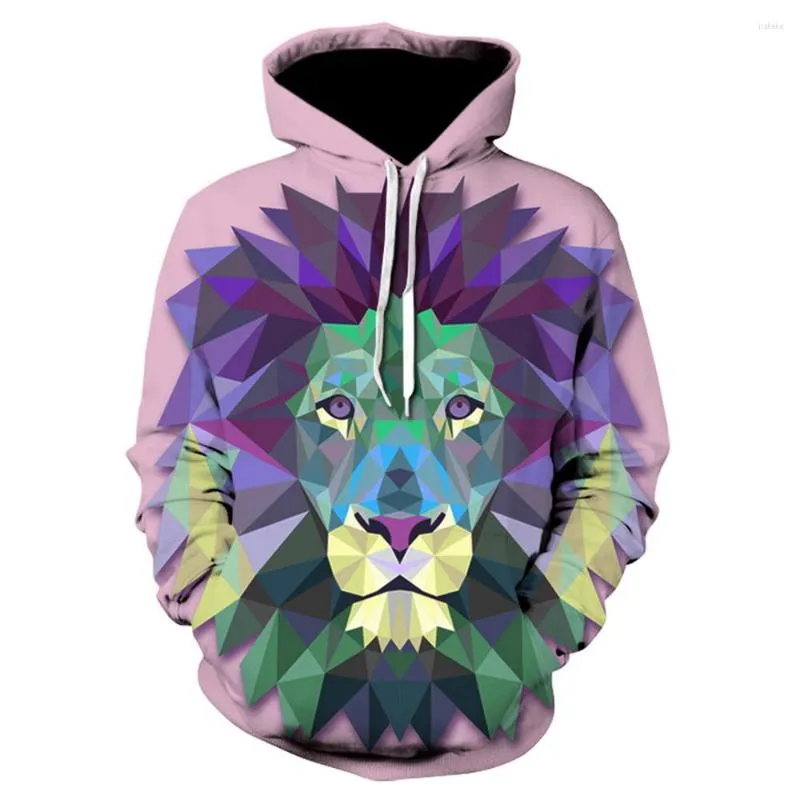 Men's Hoodies Purple Diamond Lion 3D Printed Plus Size Sweatshirts Hooded Tracksuits Pocket Fashion Casual Novelty Coat