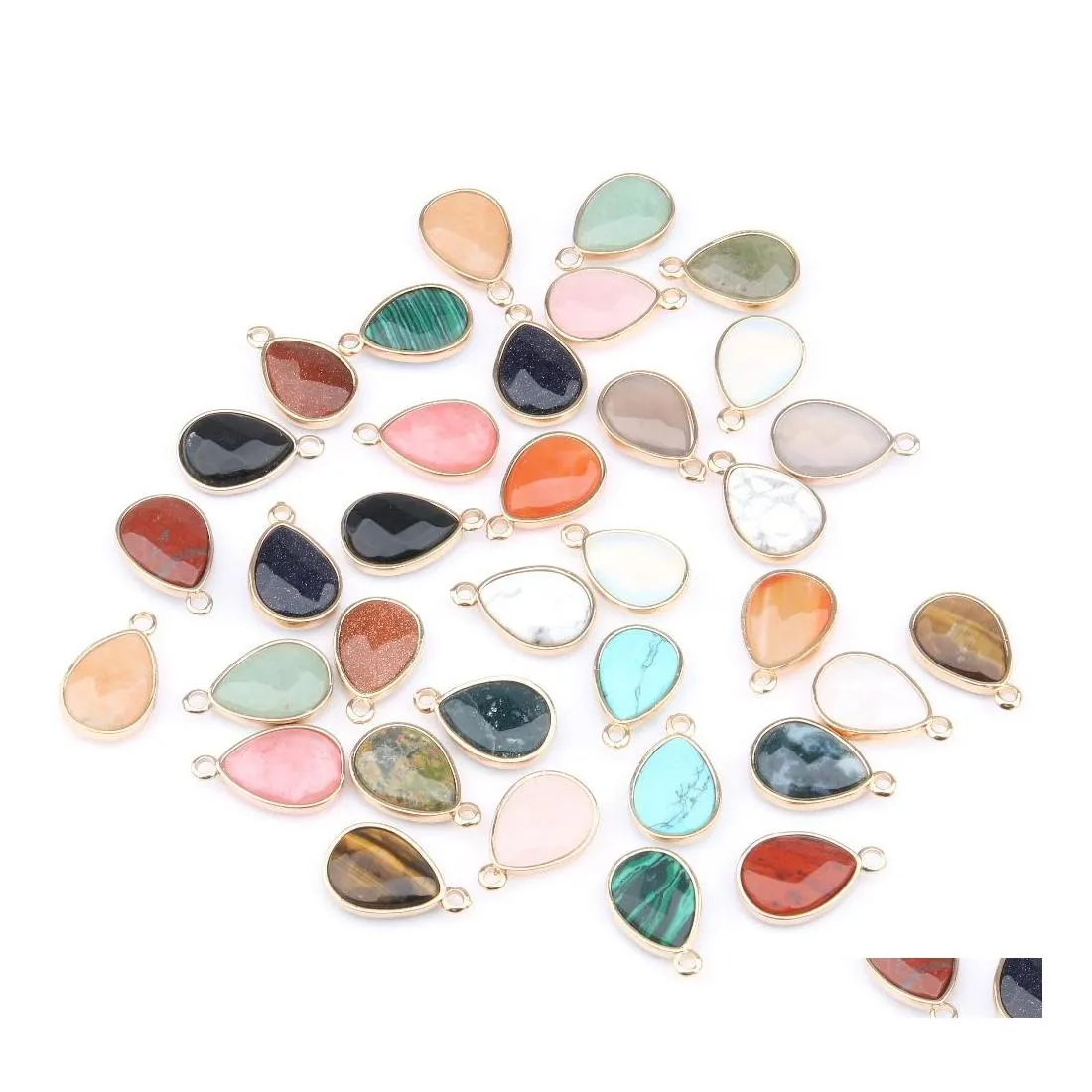 Charmes En Gros Forme De Goutte D'eau Pierre Naturelle Quartz Rose / Yeux De Tigre Pendentif Diy Pour Druzy Collier Boucles D'oreilles Ou Fabrication De Bijoux Del Dh4Lb