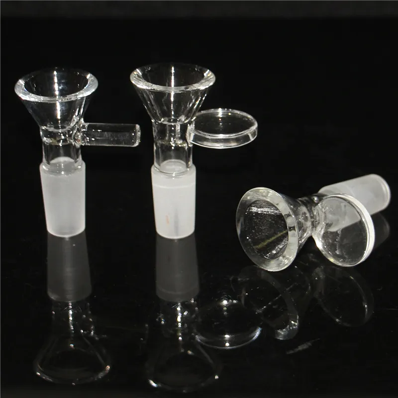 Narguilé 3 styles 10mm 14mm 18mm bol en verre joint mâle avec poignée fumer pièce de bol à glissière pour bongs tuyau de brûleur à mazout en verre pyrex