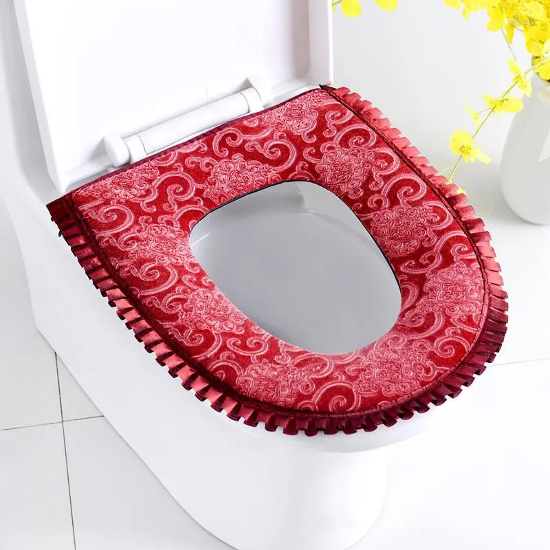 Housses de siège de toilette imperméables, couvre-siège de Style fermeture éclair, épais, Accessoires de Toilettes en velours et dentelle, fournitures de salle de bain, tapis de Wc, hiver